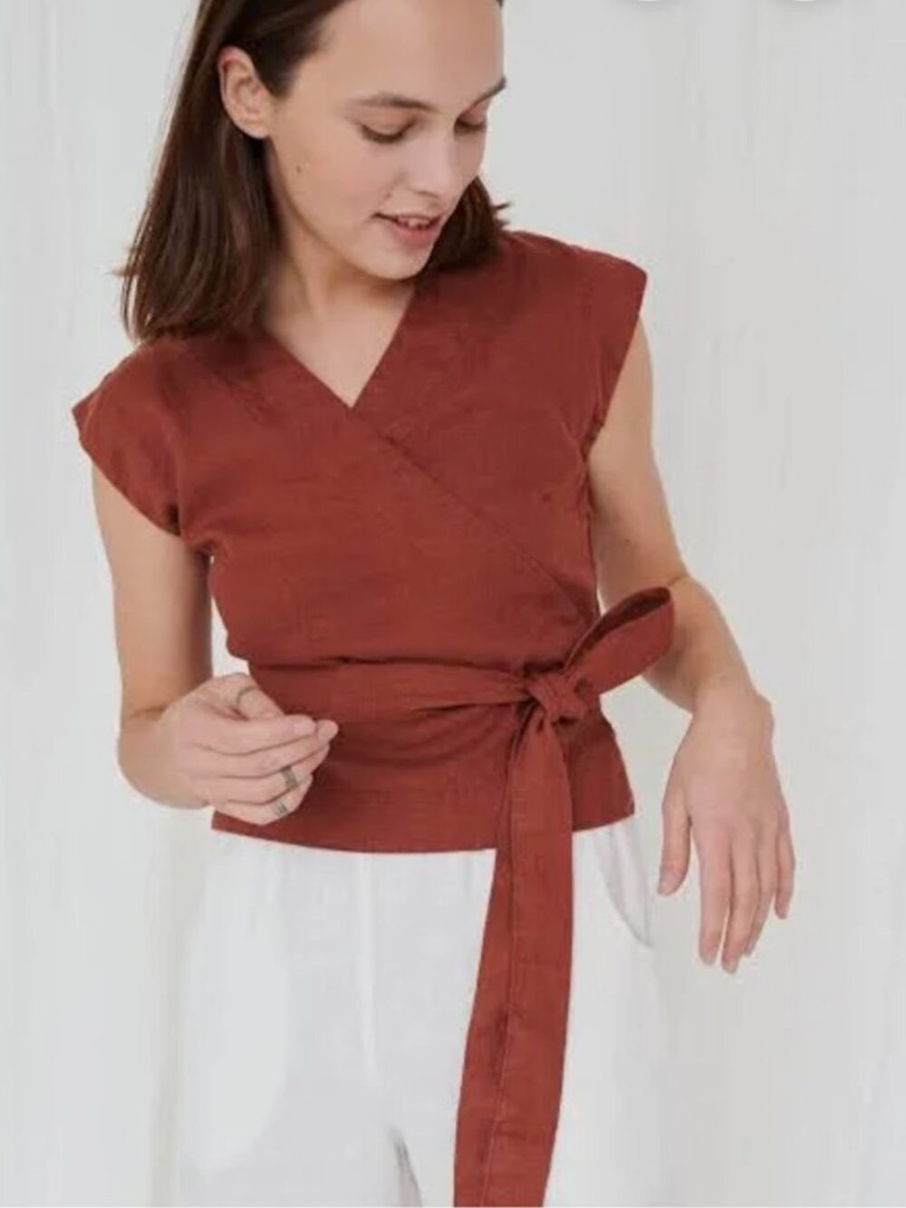 Linenfox Terracotta Wrap Tie Crop Top